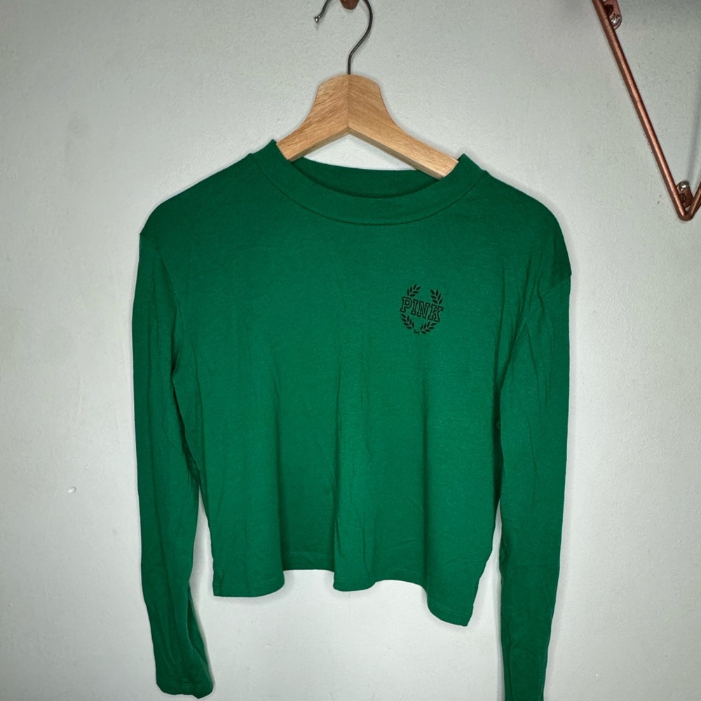 Pink Long Sleeve Crop Top, size S, Green
